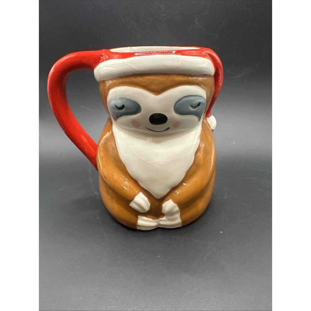 Christmas Sloth Mug with Red Handle and Santa Hat Design “Slothaclaus”